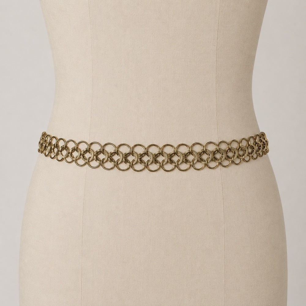 Vintage 70s 80s Gold womens Belt Metal Interlocking O Ring Chain  Boho Statement